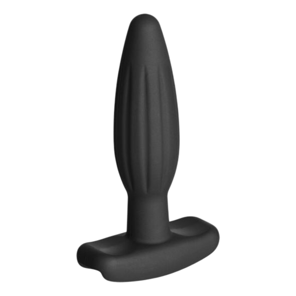 Plug anal conducteur petit silicone noir Electrastim Rocker - Présentation du packaging prestige - MANJOY