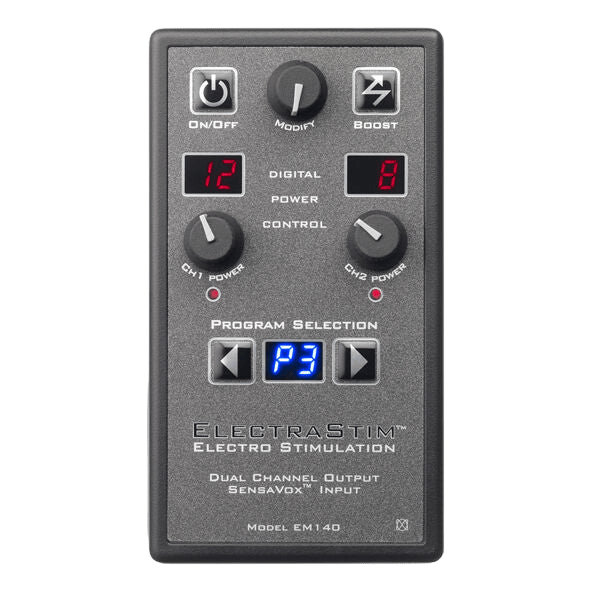 Stimulateur audio-réactif Electrastim SensaVox noir luxe - Présentation du packaging prestige - MANJOY